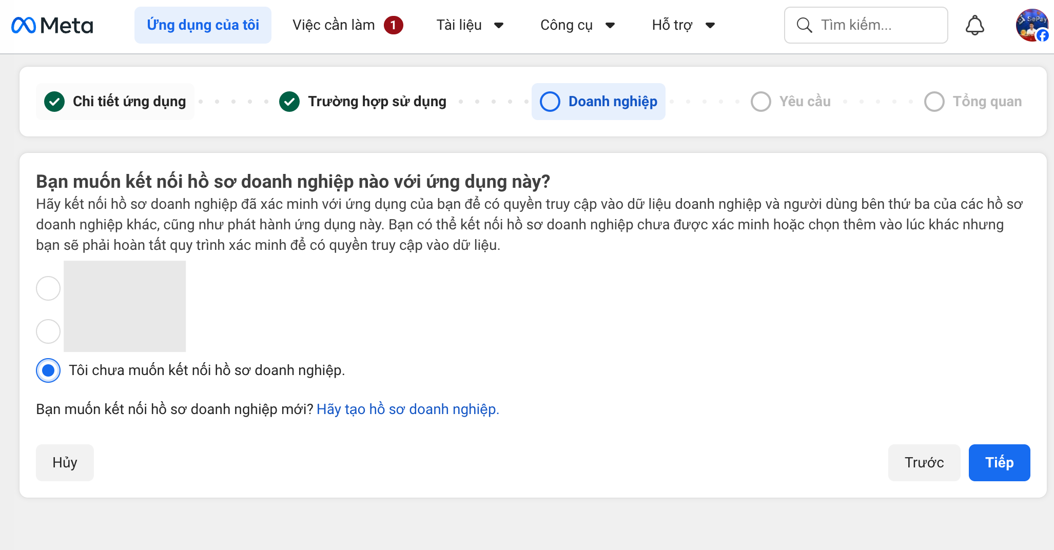 Không kết nối doanh nghiệp