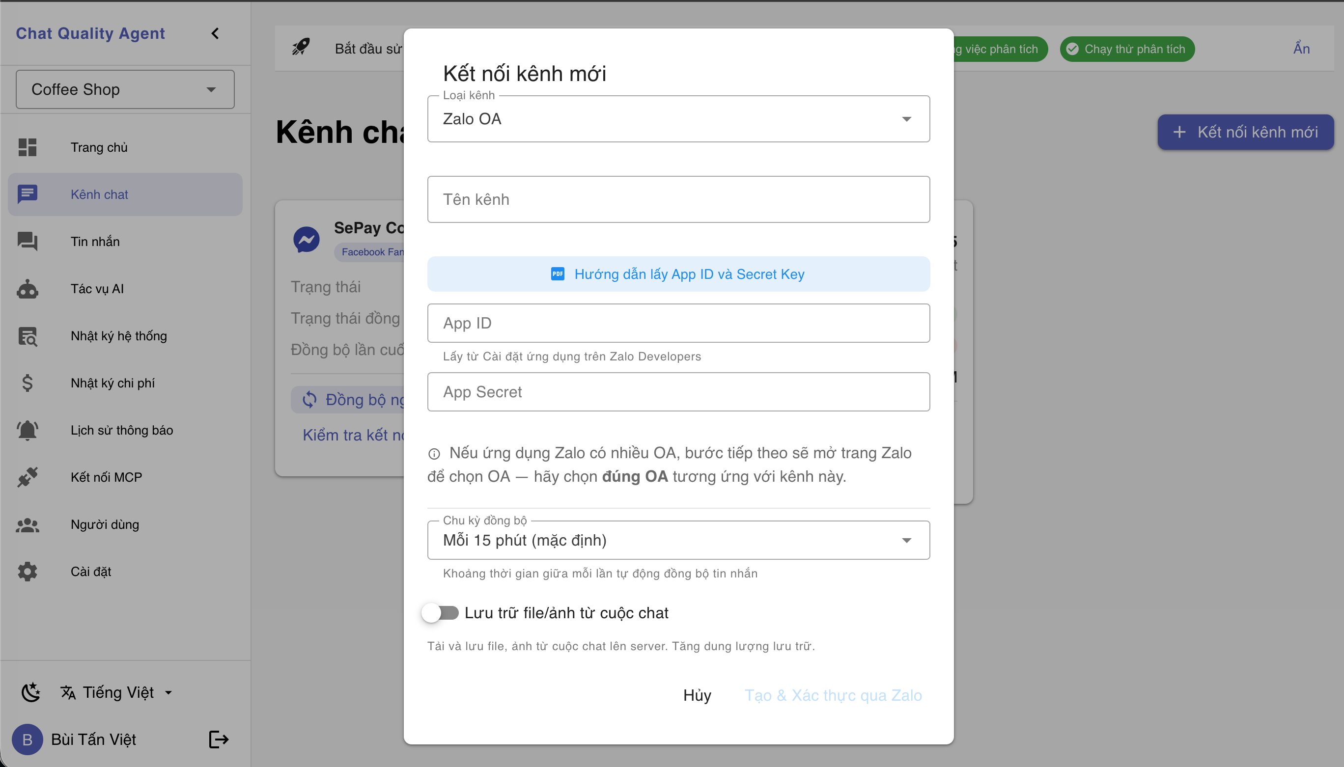 Kết nối kênh chat