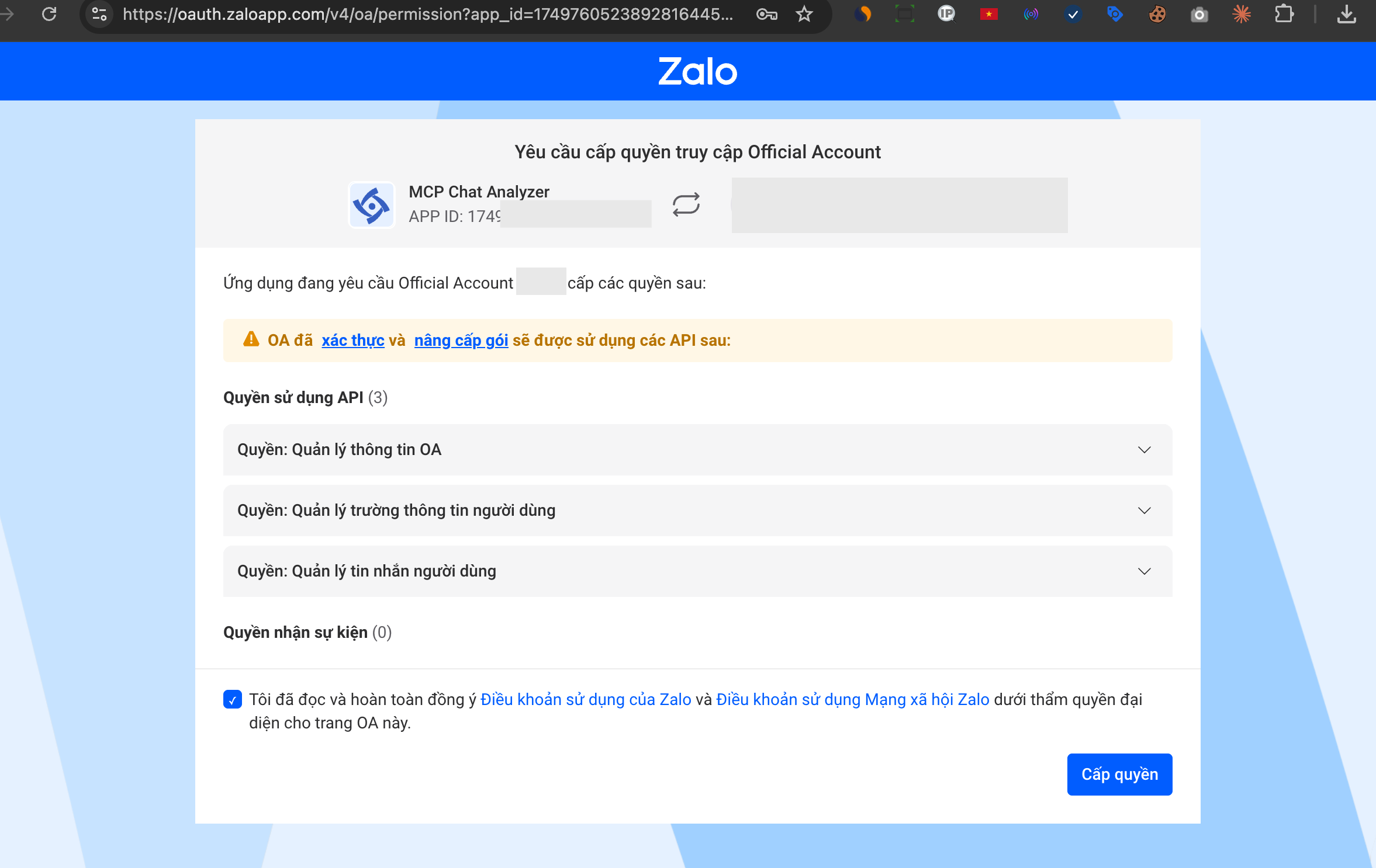 Cấp quyền trên Zalo