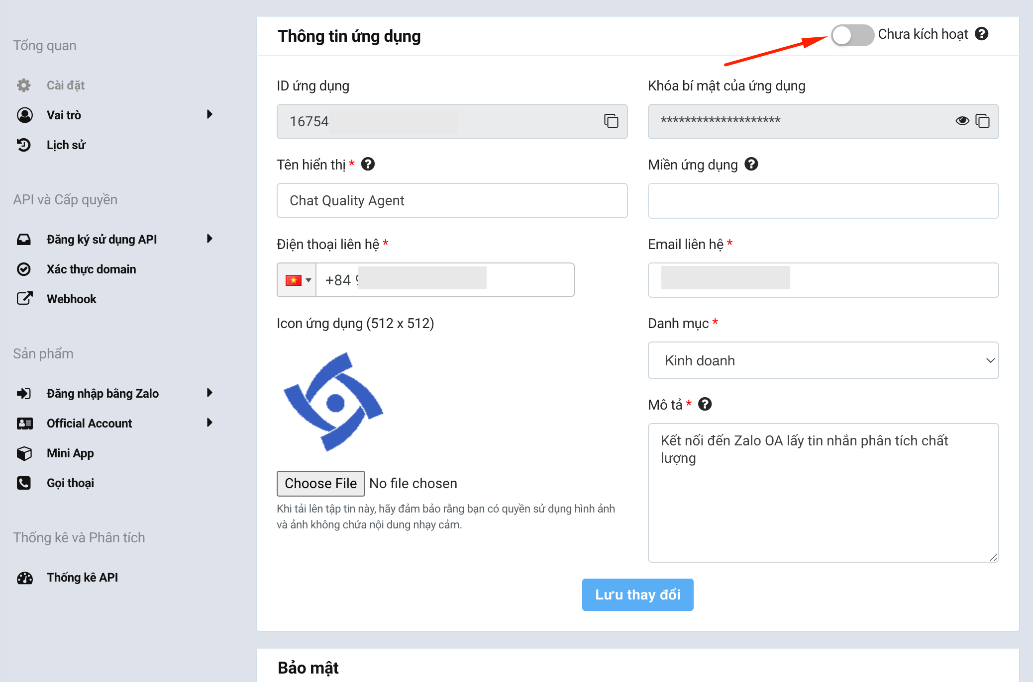 Kích hoạt ứng dụng